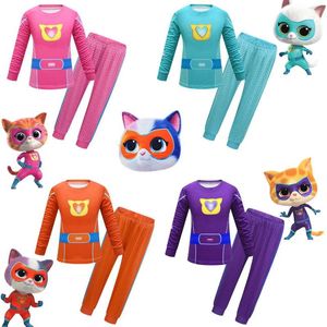 Kläder sätter babyflickor Autumn Super Kitties Cosplay Costume Kids Halloween Jul Födelsedagsfest Barn rollspel Söta pyjamas