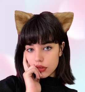 Kawaii Plüsch rosa Katzenohren Stirnband Realistische pelzige y Tierhaarband Lolita Cosplay Fox Anime Kostüm Haarzubehör2915394
