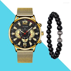 Armbandsur 2022watch för män falska tre-öga mäns kalender klocka armband kombination relogio masculino 217g