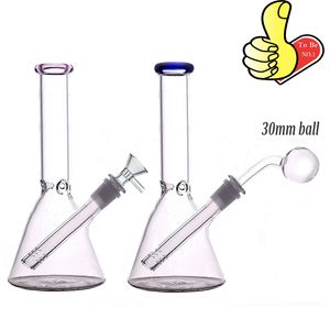 Partihandel 8Inch Bägare Glass Vatten Tobak Handrör blåst färgstark munstycke Vatten Dab Rig Bongs med 14 mm rökning nedstammskål