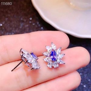 Stud Earrings Luxurious Thick Tassels S925 Silver Natural Blue Tanzanite Gemstone Women Girl Birthday Party Gift Jewelry