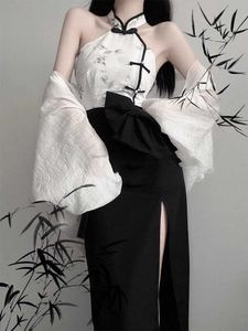 Novo vestido de pescoço preto de estilo nacional de estilo chinês para crianças vestidos de outono vintage combinados com um conjunto de efeitos de emagrecimento