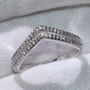 Double V Style Jóias de luxo fofas 925 Sterling Silver Pave White Sapphire CZ Diamond Party New feminino Anel feminino para o presente de amantes 245p