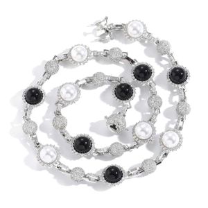 Nuova Hip Hop Micro Set Diamond Black White Pearl Necklace Personality's Personality Fashion Trend Chain Stucking S925 Accessori