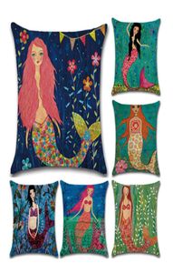 45cm45cm наволочные покрытия Cartoon Mermaids Coush Cope Cotton Linen Plain Pillowcase гостиная диван декоративная подушка для броска CAS6035573