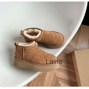 Womens Ultra Mini Chestnut في الكاحل الجوارب - أحذية ثلجية دافئة من الجلد الحقيقي مع تصميم منصة