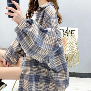 Women's Jackets Basic Women Retro Plaid Spring Trendy Loose Elegant Long Sleeve Femme Coats Chic Leisure Oversize Outerwewar