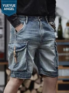 Men's Jeans Vintage Mens High Street Casual Big Pockets Cargo Denim Shorts Classic Design Summer Knee Length Trousers Men Straight