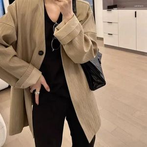 Ternos femininos insozkdg women blazers solto textura casual decote em vil de um botão de um botão ombro ladrinha tops fêmeas spring outono 2024