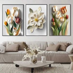 LPAPERs nórdicos estéticos simples Arte da parede 3d Flores HD Oil nos pôsteres de tela e impressões da sala de estar da sala de estar de casa J240505