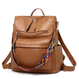 Women vintage PU Backpack in pelle di alta qualità di alta qualità da viaggio per spalle da viaggio di grande capacità Mochila Women Solid Crossbody Borse A1113 242J