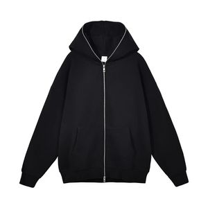 Autumn Fleece Mens Hoodies Streetwear Full Zipper Sweatshirts Loose Casual Zip Up Jacket Unisex Solid Color Coats 240428