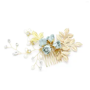 Hair Clips Cloth Flower Alloy Comb Gold-Plated Messy Bun Maker 10-teeth Tiara For Birthday Stage Party Hairstyle Making