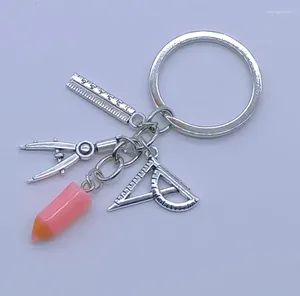 Keychains Teacher's Day Keychain Ruler Triangle Notebook Pencil Pen Holder Compass Pendant Trinket Gift