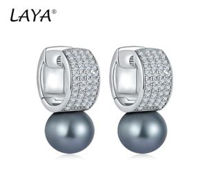 Laya 925 Sterling Gümüş Moda Tatlı İnci Parlayan Açık Kübik Zirkon CILP Küpeler Kadınlar İçin Elegant Lüks Orijinal JE2555619