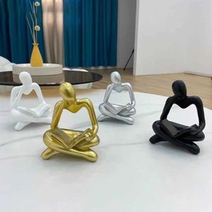 Decorative Objects Figurines Thinker Reading Book Statue Modern Abstract Sculpture Accents Living Room Shelves Office Desktop Home Decor Ornament T240505