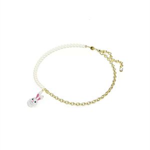 Без шеи для женщины Swarovskis Jewelry, соответствующие милым кроликам милый и веселый Zodiac Rabbite жемчужный ожерелье Женское ласточка -элемент хрустальный воротниц