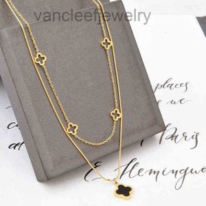 Dubbelskiktad klöverhänge halsband Guld rostfritt stål halsband smycken för kvinnor gåva