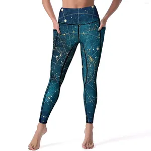 Leggings femminile mappa stellare vintage sexy città luci palestra pantaloni da yoga alto in vita ad asciugatura tasche sportive dritti tasche dolci leggins
