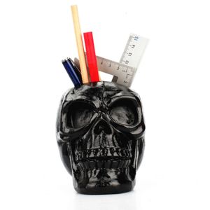 Resina por atacado Black Skull-Office Stationery Storage Pen Holder Horror Skull-Crain-Crain-Craveds Ornamentos Decoração de Halloween