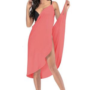 NSangu Summer Beach Sexig kvinnor Solid Color Wrap Dress Sun Protection Bikini täcker Sarongs Female Bathing Suit Swimears 240420