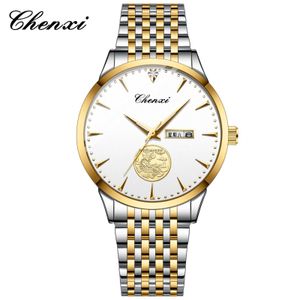 Chenxi Dawn Watch Fashion Pixiu Mens Watch Sunday Calender Night Glow Waterproof Mens Watch Steel Band Quartz Watch