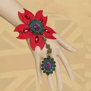 Necklace Earrings Set Handmade Women Multi Big Flower Peacock Style Yarn Bronze Adjustable Ring Bracelet Slave Cosplay Lolita Gothic Fashion