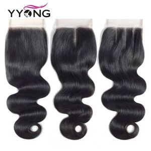 Yyong Brazilian Body Wave Lace Closure Remy One pcs 4X4 Free Middle Three Part Swiss With Baby Hair 820 240419