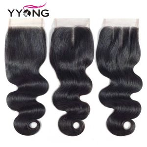 Yyong Brasilian Body Body Wave Lace Fechamento Remy One PCS 4x4 Médio livre de três partes suíço com cabelos de bebê 820 240419