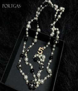 Lange simulierte Perlenkette für Frauen NO5 Doppelschicht Collane Lunghe Donna Camelia Maxi Halskette Halskette 7107142
