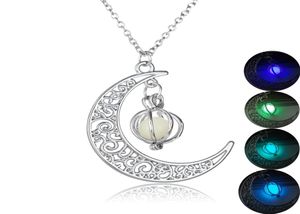 Brilhando no colar de pingente da lua escura feminino lanterna de abóbora Charm de colares luminosos para o Halloween Jewelry Gifts7317014
