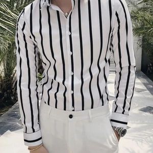 Herren -Hemd -Hemden Mann Langarm Business Striped Shirt Hochwertiges Luxus Original mit Ärmeln koreanischer Stil SLIM FIT SOZIAL SOZIAL