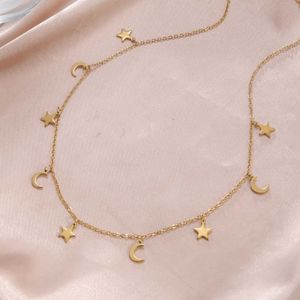 Pendant Necklaces Skyrim Moon Star Charm Necklace Womens Stainless Steel Gold Chain Necklace 2024 Boho Fashion Jewelry Mothers Day Gift Q240430