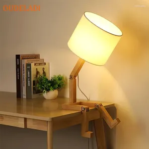 Lampy stołowe kształt robota Lampa drewniana E14 Uchwyt 110-240V Nowoczesny materiał Art Wood Desk Parlor Study Insiat Light