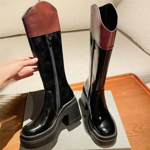 Boots Warm High Heel Creepers Women Genuine Leather Knee Snow Female Winter Top Round Toe Platform Pumps Casual Shoes