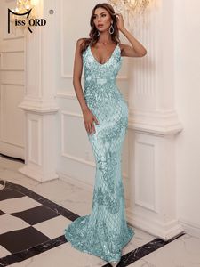 Missord Green paljett Long Prom Dress Elegant Women Spaghetti Strap V Neck Backless Bodycon Mermaid Party Evening Dresses Gown 240425