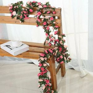 Decorative Flowers 8.2ft Artificial Rose Garland Pink Fake Vine Faux Flower Hanging Plants For Wedding Garden Party Wall Decor