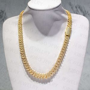 Luxury Hip Hop Jewelry Gold Plated 12mm Prong Setting 925 Silver VVS Moissanite Cuban Link Chain Necklace