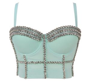 Женский Rhine Diamond Push Up Bustier Top Top Clubwear Сексуальный панк -бисеро -бисерный бакет.