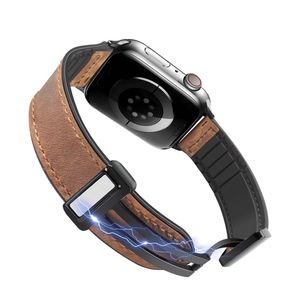 Magnetschnalle Silikon+Lederband für Apple Watch Band 49 mm 44 mm 45 mm 42 mm 41 mm 40 mm 38 mm Zubehör Armband für IWatch Ultra Series 9 8 7 6 5 4 Armbänder