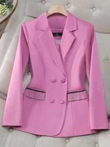 Kvinnors kostymer Fashion Autumn Winter Long Slezer Blazer Kvinnor Pink Khaki Black Brown Female Lady Lady Jacket Coat For Business Work Wear