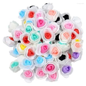 Decorative Flowers 100pcs 3cm Mini Double Color Artificial Pe Foam Rose Flower Heads For Wedding Decoration Handmade Fake Ball Craft