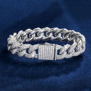 Iced Out Hiphop Fine Jewelry 925 Silver 10mm Width 2 Rows Excellent Cut Diamond Moissanite Cuban Link Bracelet