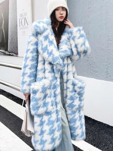 Futra damskie jesień i zimowa moda Osobowość klapi faux płaszcz długi odzież kurtki