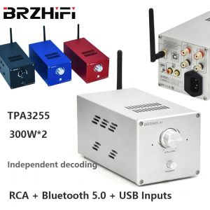 Amplifier BRZHIFI TPA3255 Bluetoothcompatible 5.0 High Power Audiophile Vertical Digital Power Amplifier 300WX2 Stereo Home Hifi Silver