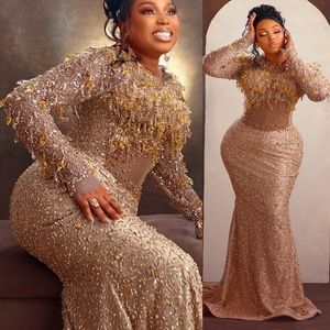 2024 Luxurious Prom Dresses for Black Women Promdress Illusion Long Sleeves Crystals Beaded Sequined Lace Birthday Party Dress Second Reception Gowns AM844