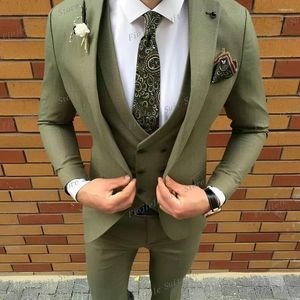 Mäns kostymer Army Green Men Business Suit Groom Groomsman Prom Party Wedding Formell Tillfälle Tuxedos 3 -stycken Set Jacket Vest Pants