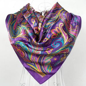 Vår- och hösten kvinnlig satin Scarfbig Square Scarves Hijabs PrintedWomen Scarfpurple Polyester Silk Scarf Shawl 90*90cm 240425