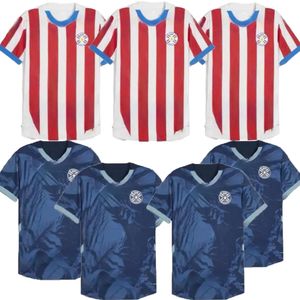 2024 Paraguay Soccer Jersey 2025 Copa America Camisetas de Futbol Home Away футбольная рубашка 24 25 Home Red White Away Shark Blue Men Shoots Football Рубашки