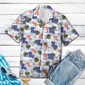 Мужские повседневные рубашки гавайцы для мужчин ракообразные принт увлекательный пляж с коротким рукавом летняя пуговица вверх вверх